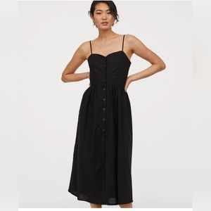 H&M linen blend midi dress - black